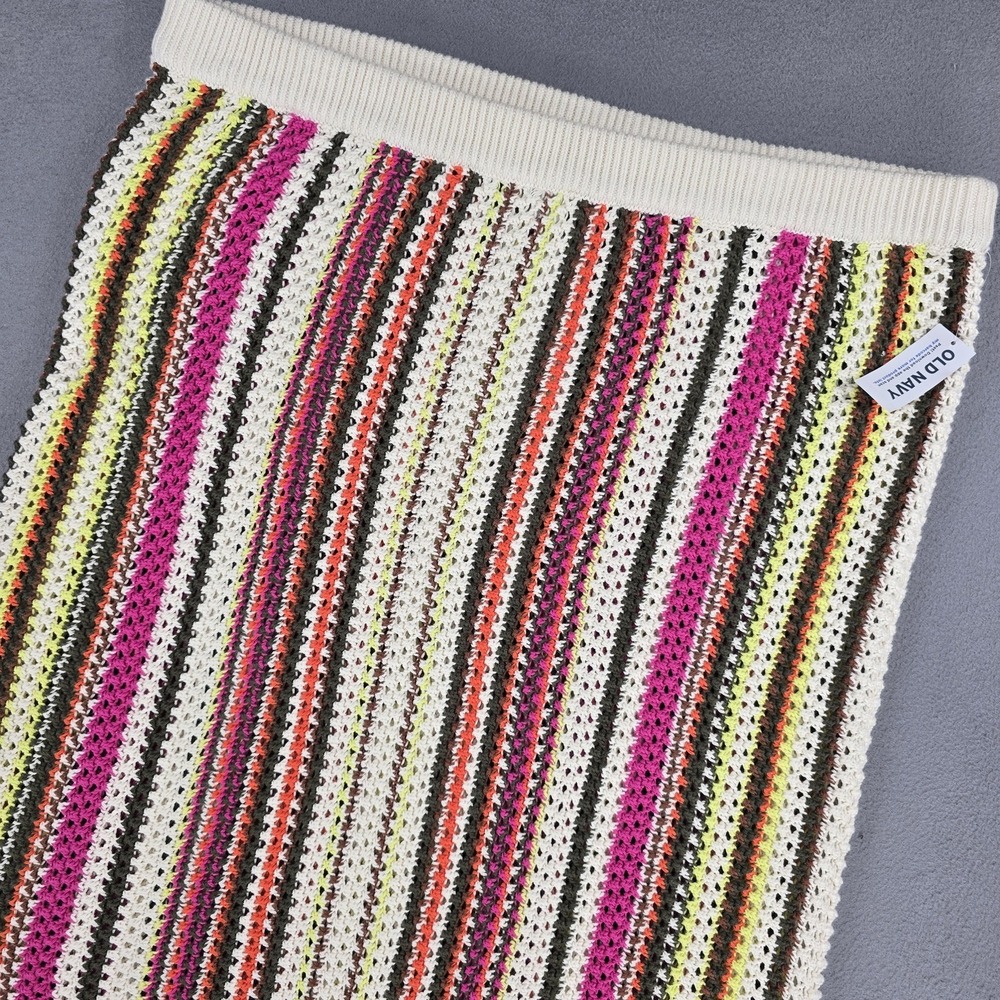 Old Navy Skirt Womens XL Multicolor Crafted Crochet Knit Striped Cotton Midi